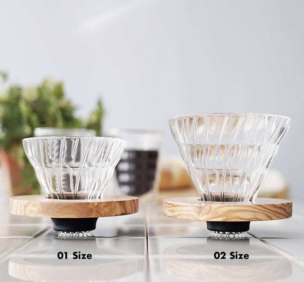 Hario V60 Glass Coffee Dripper Olive Wood - Size 02
